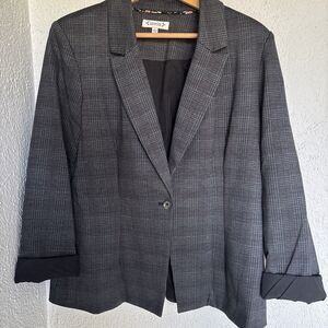 Nanette Lepore Black And Gray Plaid Single Button Blazer With Cuffed Sleeve 12